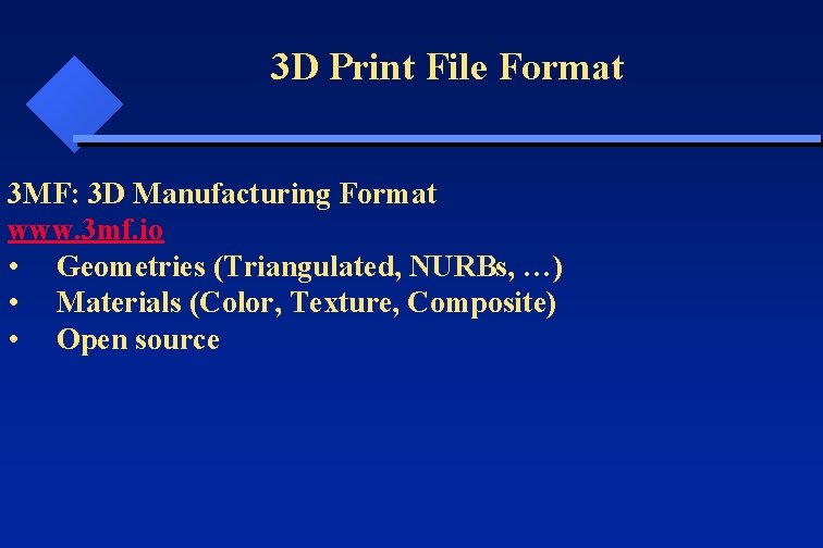 3 D Print File Format 3 MF: 3 D Manufacturing Format www. 3 mf.