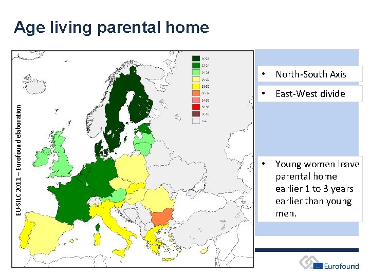 Age living parental home • North-South Axis EU-SILC 2011 – Eurofound elaboration • East-West Age living parental home • North-South Axis EU-SILC 2011 – Eurofound elaboration • East-West