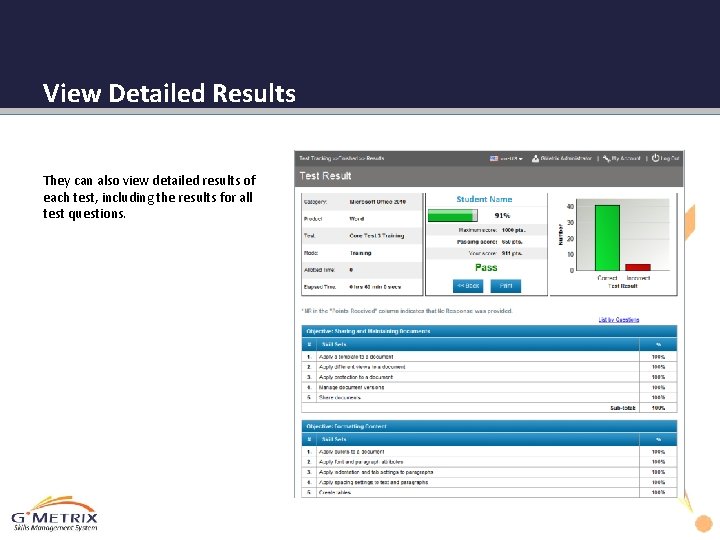 View Detailed Results They can also view detailed results of each test, including the