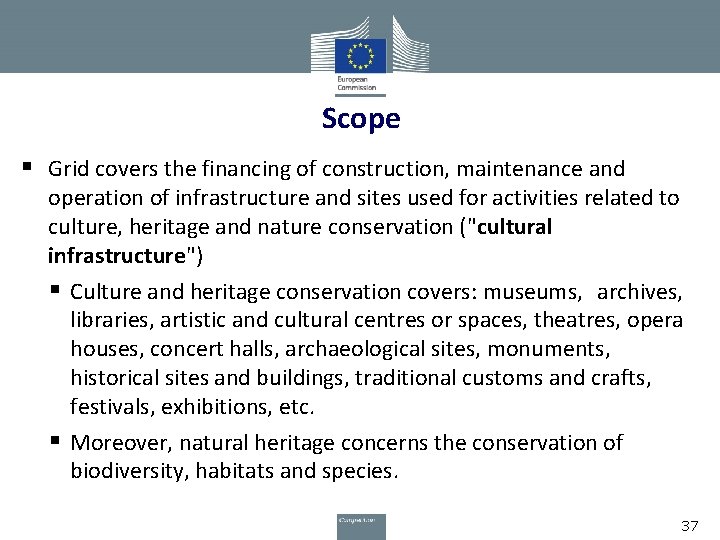Scope § Grid covers the financing of construction, maintenance and operation of infrastructure and