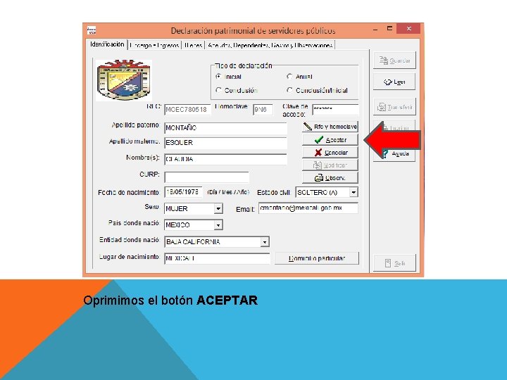 Oprimimos el botón ACEPTAR 
