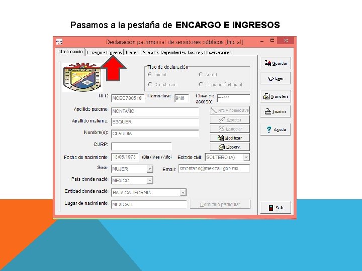 Pasamos a la pestaña de ENCARGO E INGRESOS 