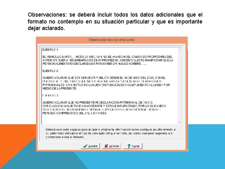 Observaciones: se deberá incluir todos los datos adicionales que el formato no contemplo en