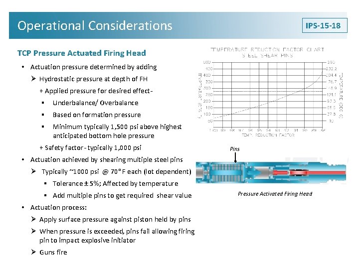 Operational Considerations IPS-15 -18 TCP Pressure Actuated Firing Head • Actuation pressure determined by