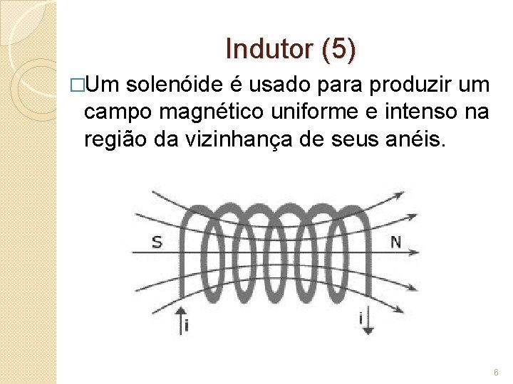 Indutor (5) �Um solenóide é usado para produzir um campo magnético uniforme e intenso