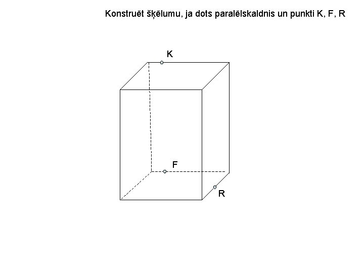 Konstruēt šķēlumu, ja dots paralēlskaldnis un punkti K, F, R K F R 