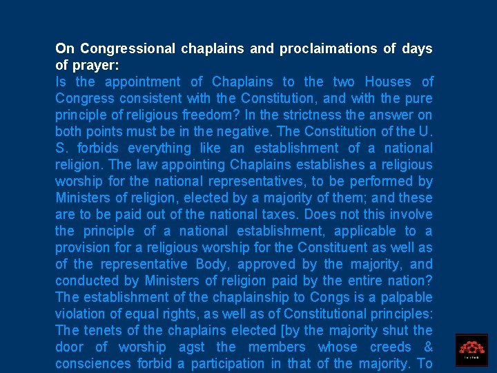 On Congressional chaplains and proclaimations of days of prayer: Is the appointment of Chaplains