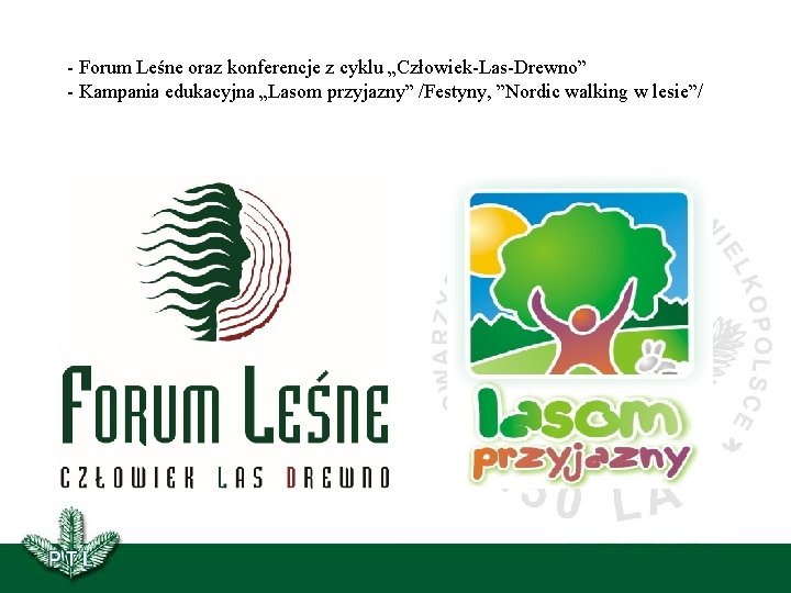 - Forum Leśne oraz konferencje z cyklu „Człowiek-Las-Drewno” - Kampania edukacyjna „Lasom przyjazny” /Festyny,