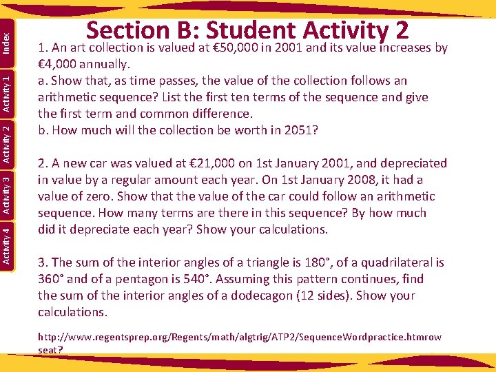 Index Activity 1 Activity 2 Activity 3 Activity 4 Section B: Student Activity 2