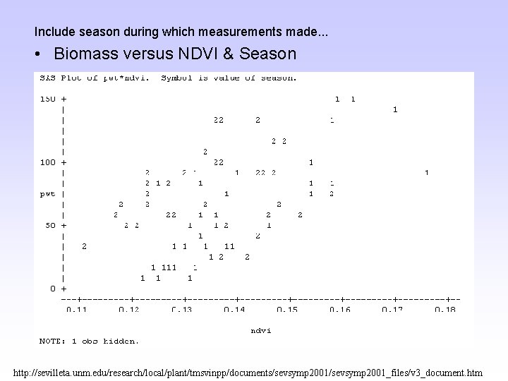Include season during which measurements made. . . • Biomass versus NDVI & Season