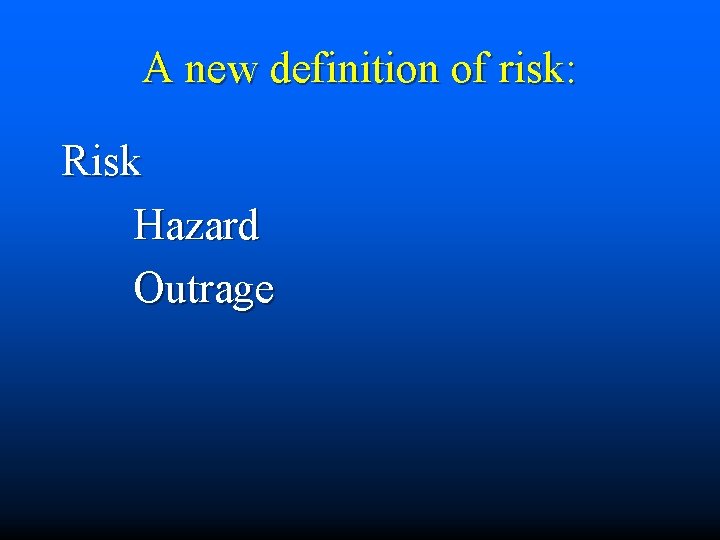 A new definition of risk: Risk Hazard Outrage 