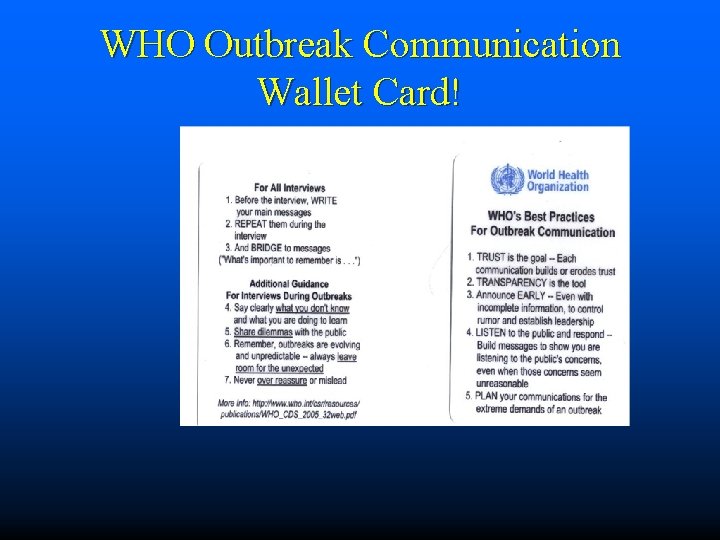 WHO Outbreak Communication Wallet Card! 