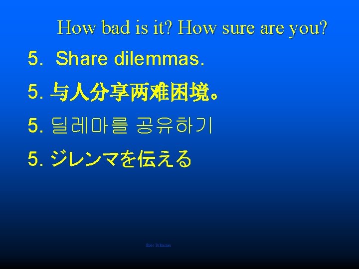 How bad is it? How sure are you? 5. Share dilemmas. 5. 与人分享两难困境。 5.