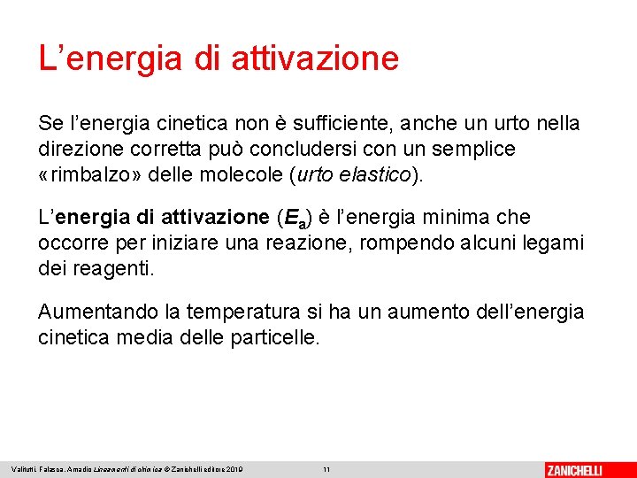 L’energia di attivazione Se l’energia cinetica non è sufficiente, anche un urto nella direzione