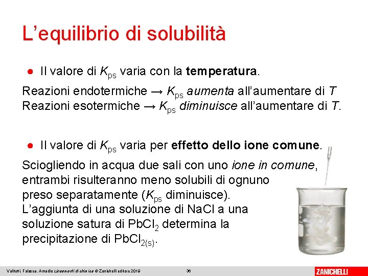L’equilibrio di solubilità ● Il valore di Kps varia con la temperatura. Reazioni endotermiche