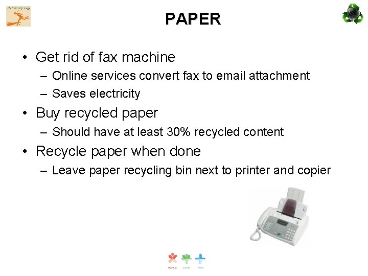 PAPER • Get rid of fax machine – Online services convert fax to email