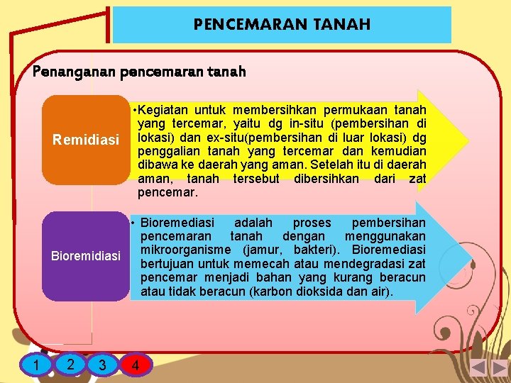 PENCEMARAN TANAH Penanganan pencemaran tanah • Kegiatan untuk membersihkan permukaan tanah yang tercemar, yaitu