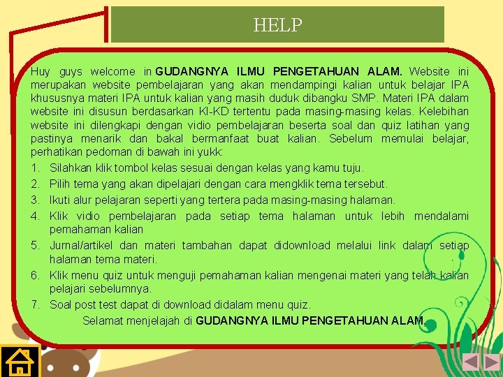 HELP Huy guys welcome in GUDANGNYA ILMU PENGETAHUAN ALAM. Website ini merupakan website pembelajaran