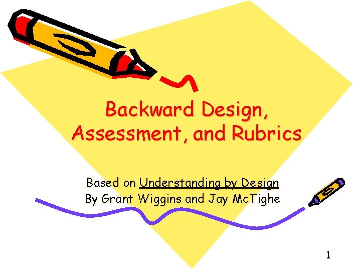 Backward Design, Assessment, and Rubrics Based on Understanding by Design By Grant Wiggins and