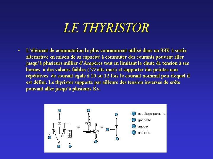 LE THYRISTOR • L’élément de commutation le plus couramment utilisé dans un SSR à