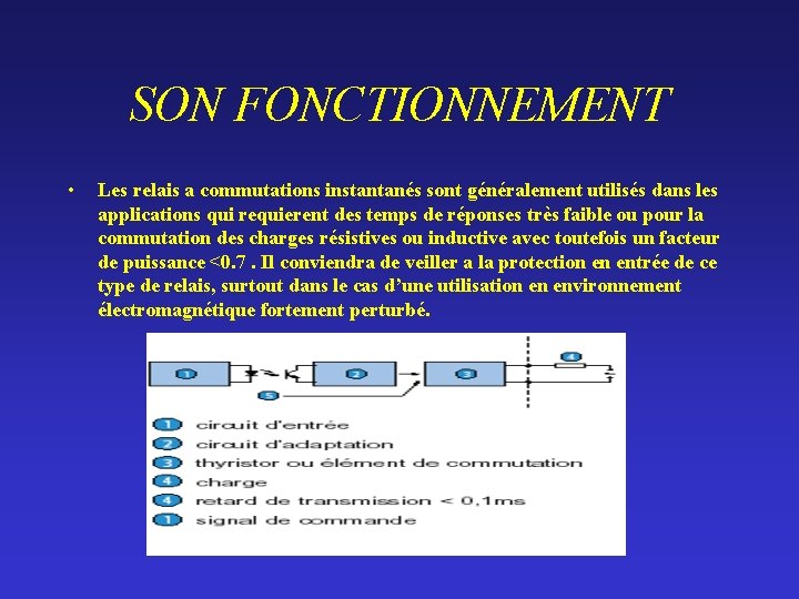 SON FONCTIONNEMENT • Les relais a commutations instantanés sont généralement utilisés dans les applications