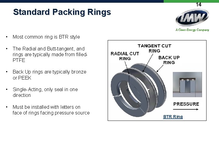 14 Standard Packing Rings • Most common ring is BTR style • The Radial