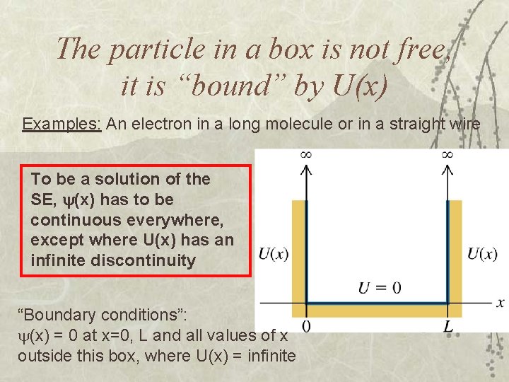 The particle in a box is not free, it is “bound” by U(x) Examples: