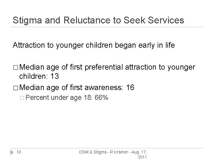 Stigma and Reluctance to Seek Services Attraction to younger children began early in life