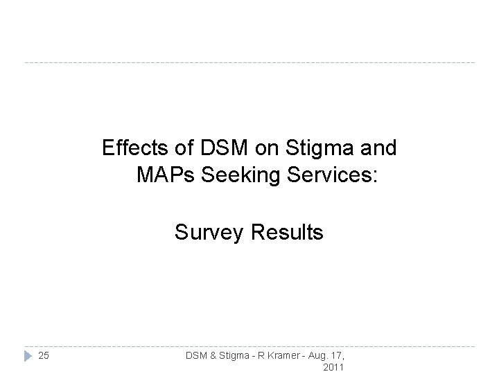 Effects of DSM on Stigma and MAPs Seeking Services: Survey Results 25 DSM &