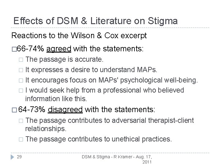 Effects of DSM & Literature on Stigma Reactions to the Wilson & Cox excerpt