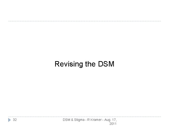 Revising the DSM 32 DSM & Stigma - R Kramer - Aug. 17, 2011