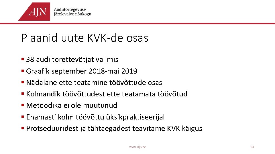 Plaanid uute KVK-de osas § 38 audiitorettevõtjat valimis § Graafik september 2018 -mai 2019