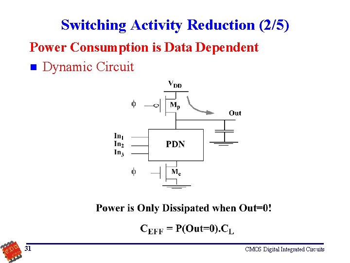 Switching Activity Reduction (2/5) Power Consumption is Data Dependent n Dynamic Circuit 31 CMOS