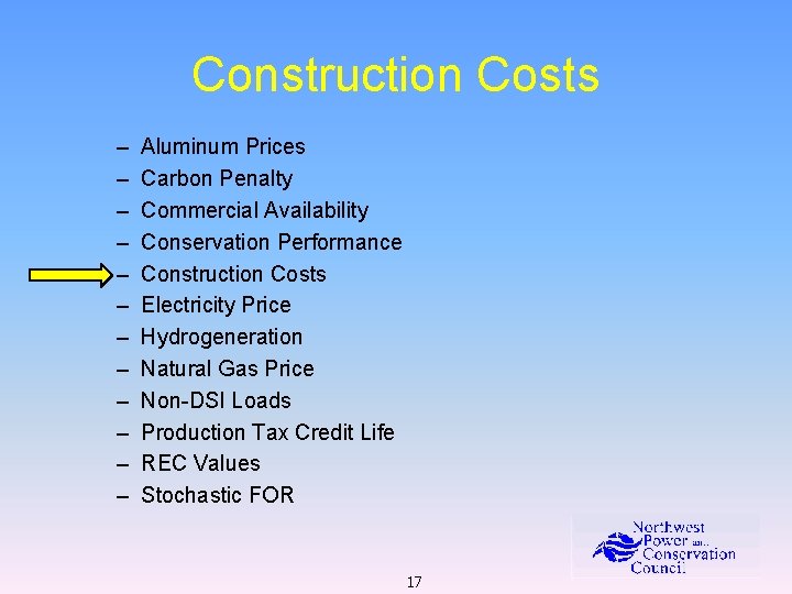 Construction Costs – – – Aluminum Prices Carbon Penalty Commercial Availability Conservation Performance Construction