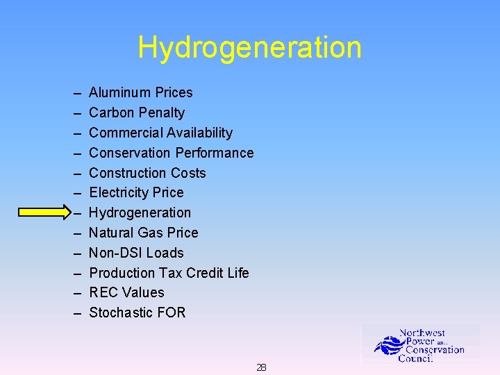 Hydrogeneration – – – Aluminum Prices Carbon Penalty Commercial Availability Conservation Performance Construction Costs