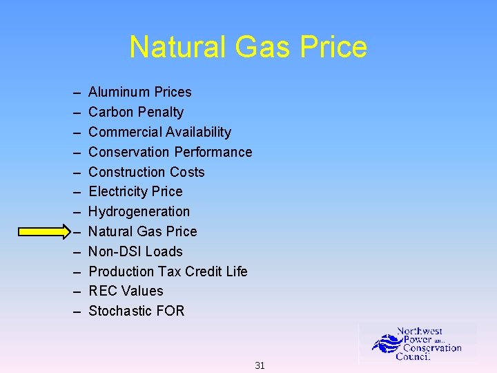 Natural Gas Price – – – Aluminum Prices Carbon Penalty Commercial Availability Conservation Performance