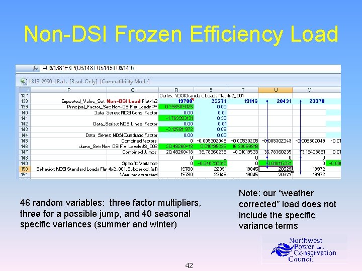 Non-DSI Frozen Efficiency Load 46 random variables: three factor multipliers, three for a possible
