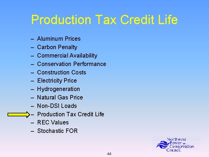 Production Tax Credit Life – – – Aluminum Prices Carbon Penalty Commercial Availability Conservation