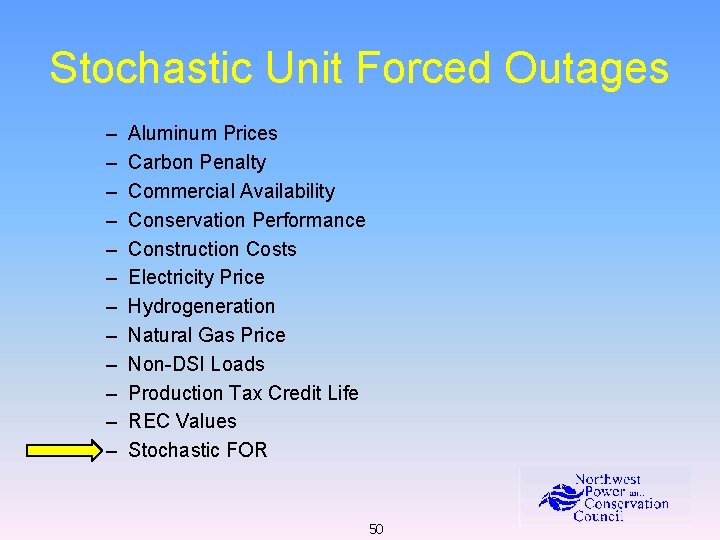 Stochastic Unit Forced Outages – – – Aluminum Prices Carbon Penalty Commercial Availability Conservation