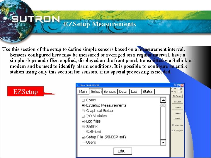 EZSetup Measurements Use this section of the setup to define simple sensors based on