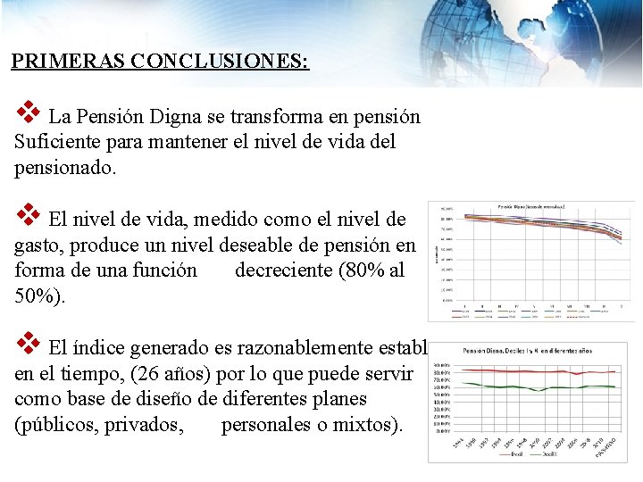 PRIMERAS CONCLUSIONES: v La Pensión Digna se transforma en pensión Suficiente para mantener el