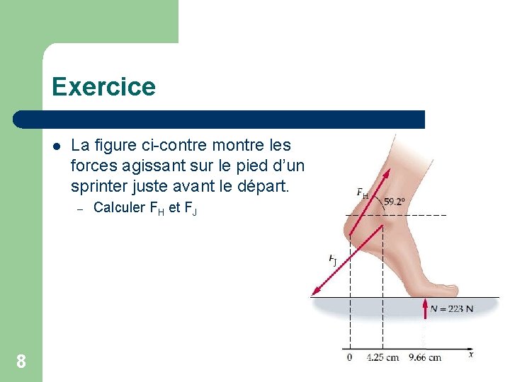 Exercice l La figure ci-contre montre les forces agissant sur le pied d’un sprinter