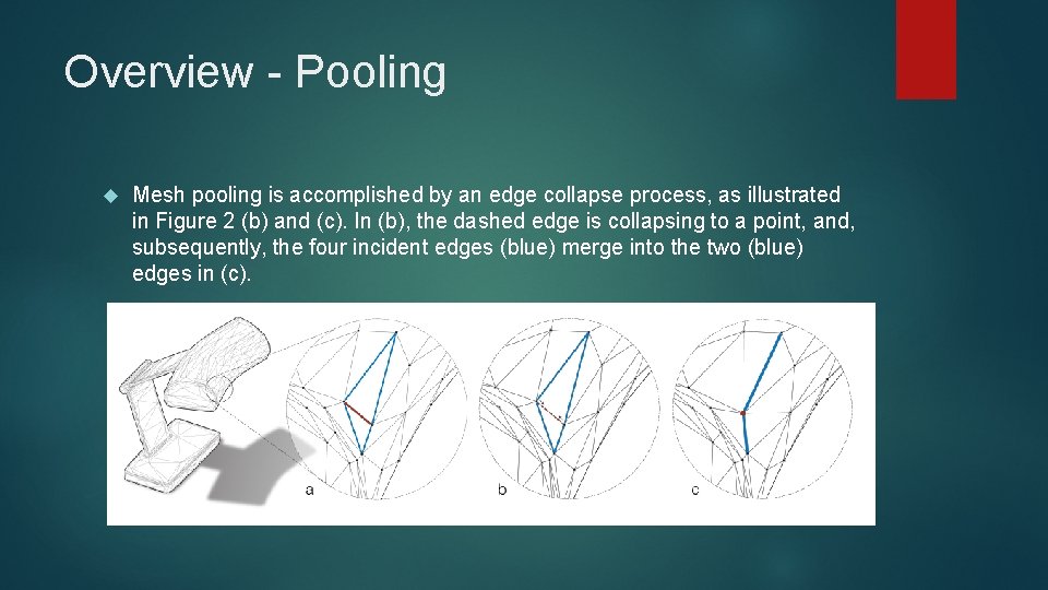 Overview - Pooling Mesh pooling is accomplished by an edge collapse process, as illustrated