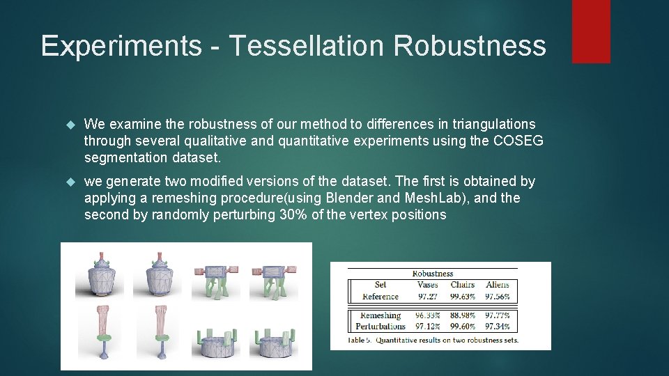 Experiments - Tessellation Robustness We examine the robustness of our method to differences in