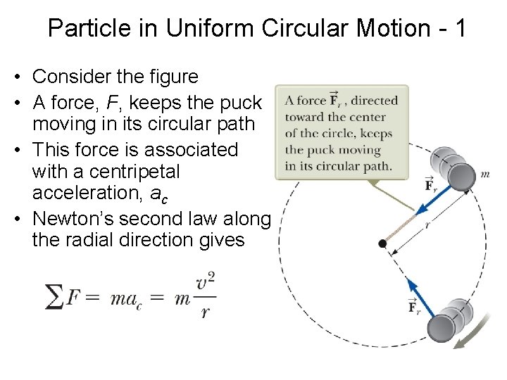 Particle in Uniform Circular Motion - 1 • Consider the figure • A force,