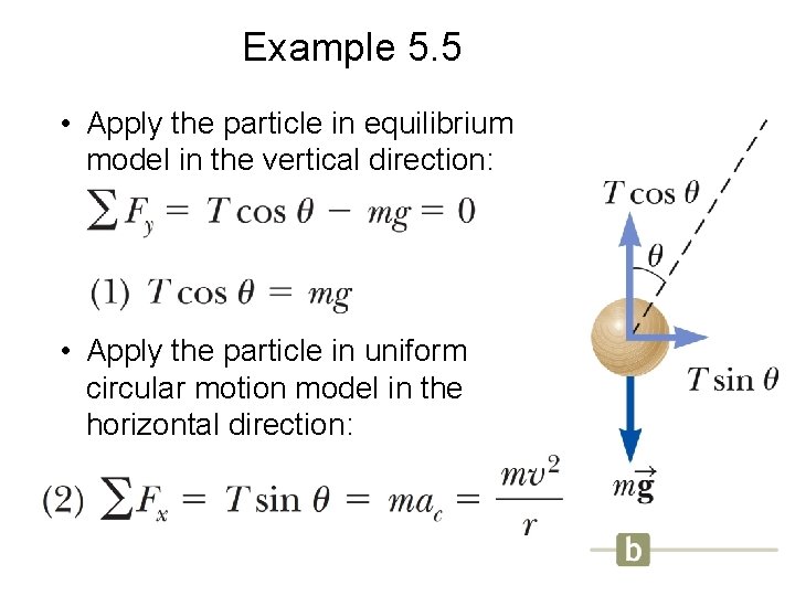 Example 5. 5 • Apply the particle in equilibrium model in the vertical direction: