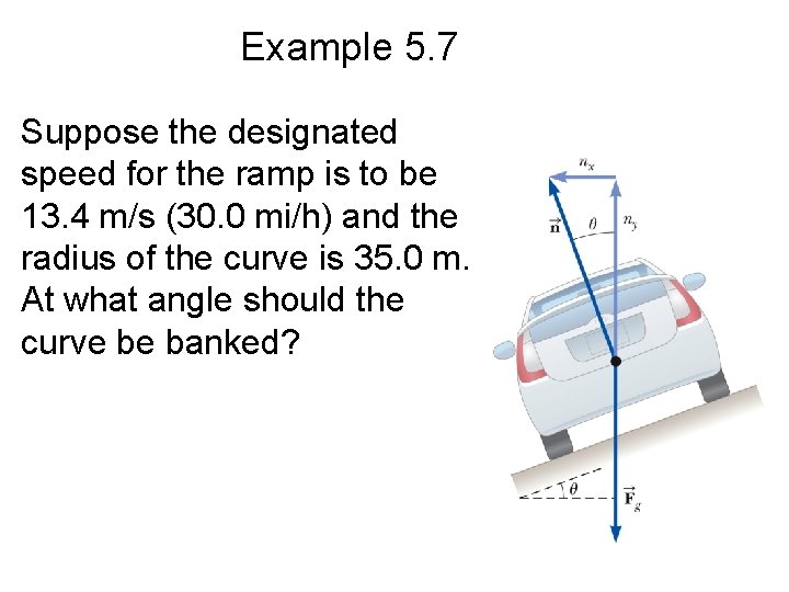 Example 5. 7 Suppose the designated speed for the ramp is to be 13.