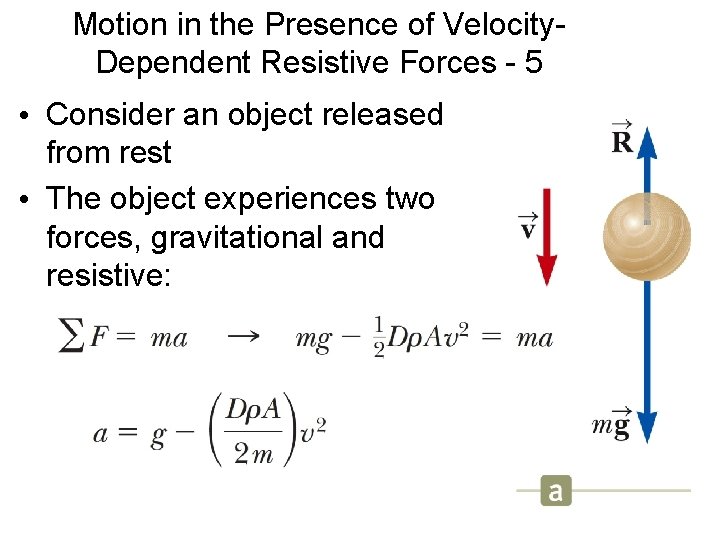 Motion in the Presence of Velocity. Dependent Resistive Forces - 5 • Consider an