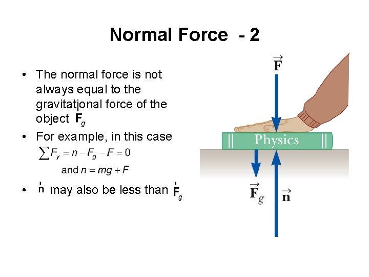 Normal Force - 2 • The normal force is not always equal to the