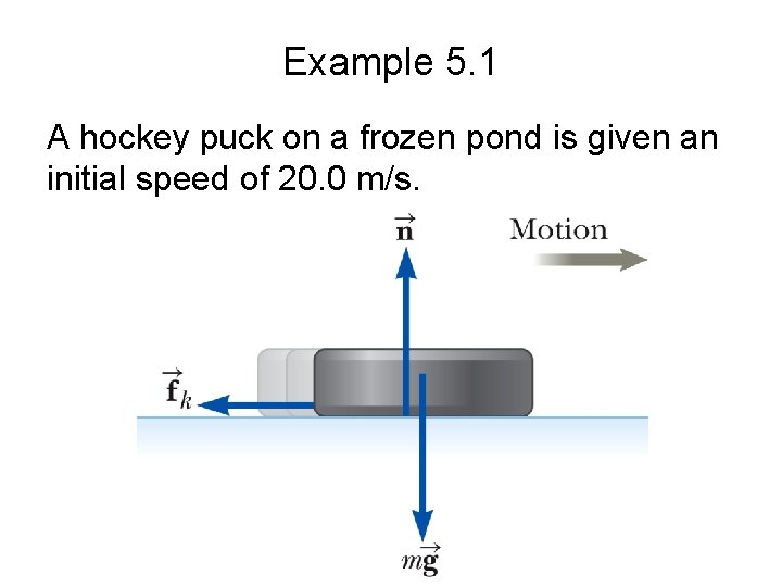 Example 5. 1 A hockey puck on a frozen pond is given an initial